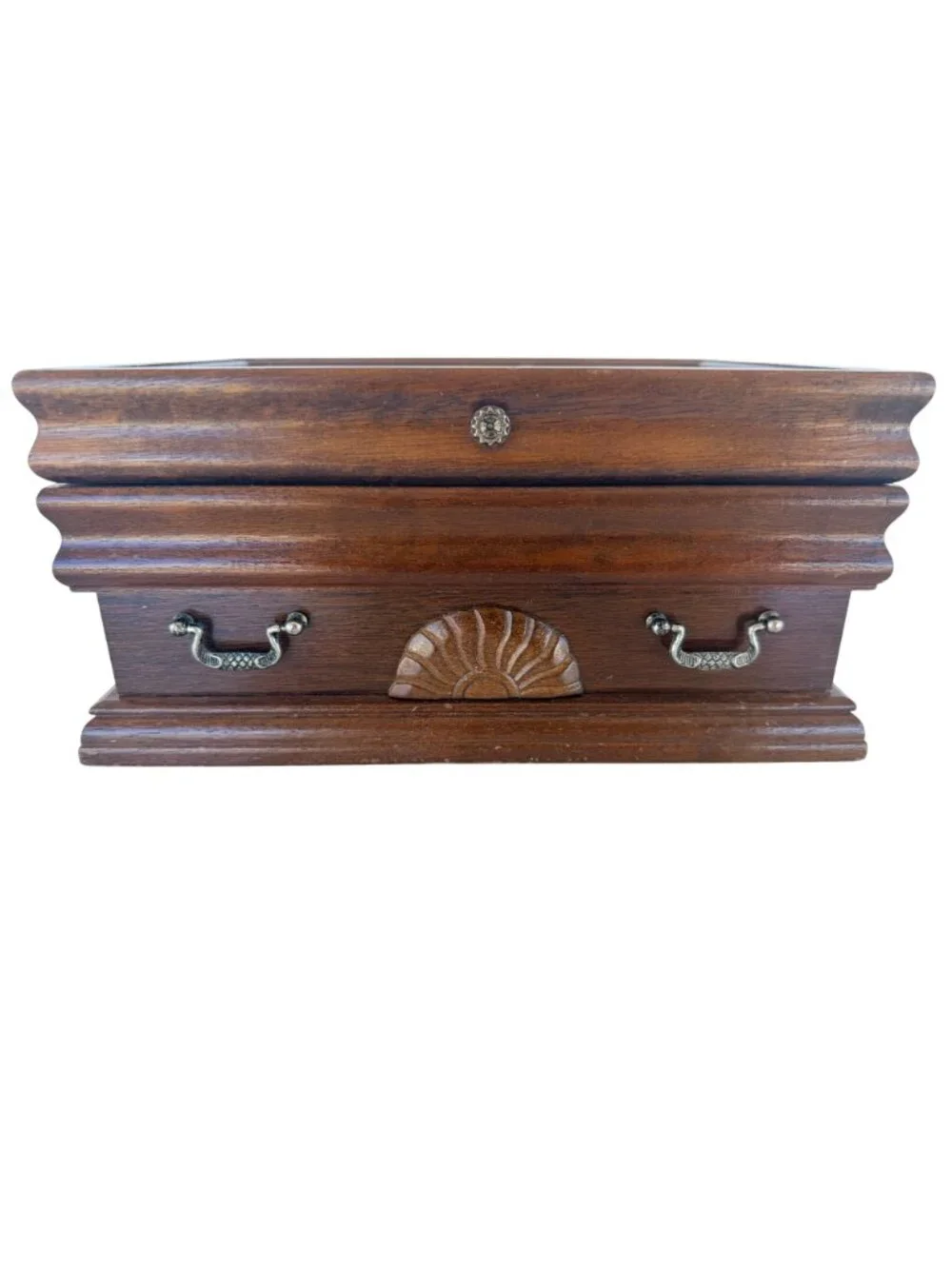 Vintage 1987 Wooden Jewelry Box Rosalco Commodore Collection Velvet Interior